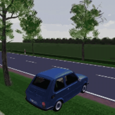 Blue Car Driving On Road With Trees GIF