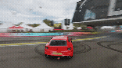 Blue Car Driving On Track With Smoke GIF