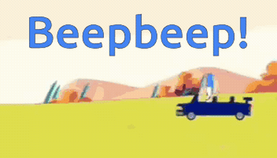 Blue Car Driving Through Grassy Field Beep Beep GIF
