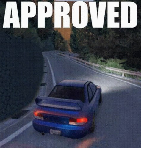 Blue Car Driving With Approved Sign GIF