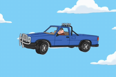 Blue Car Flying With Sleeping Man GIF