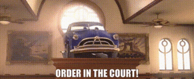 Blue Car On Mantle Saying Order In The Court GIF