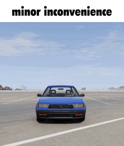 Blue Car With Minor Inconvenience Text GIF
