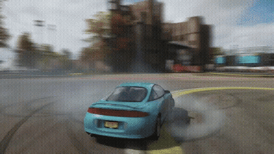 Blue Car With New York License Plate Driving Circle GIF