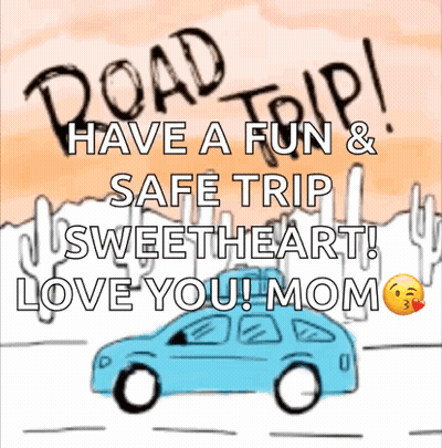 Blue Car With Road Trip Love GIF