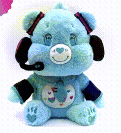 Blue Care Bear With Headphones And Bow Tie GIF