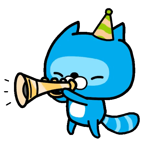 Blue Cartoon Cat Blowing Trumpet Sticker
