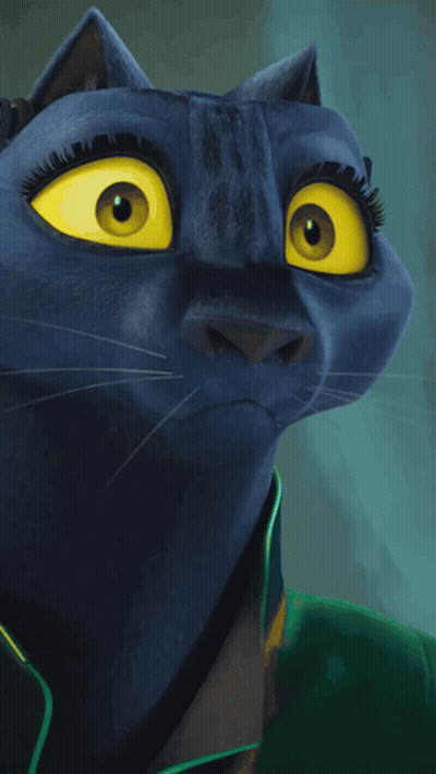 Blue Cartoon Cat Yellow Eyes Green Jacket GIF