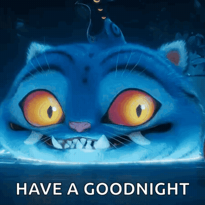 Blue Cartoon Cat Yellow Eyes Have A Goodnight GIF