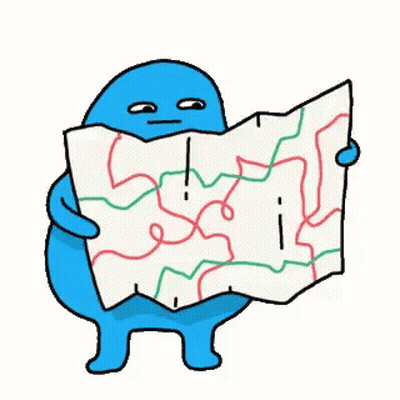 Blue Cartoon Character Holding Map With Maze GIF
