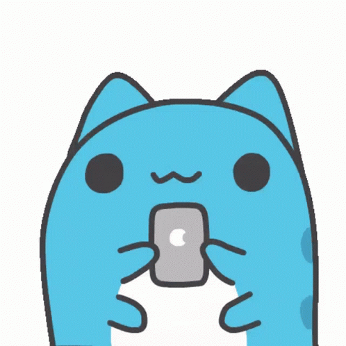 Blue Cartoon Character Holding Phone With Hearts GIF