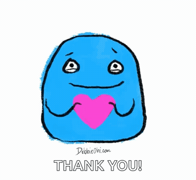 Blue Cartoon Character Holding Pink Heart Thank You GIF