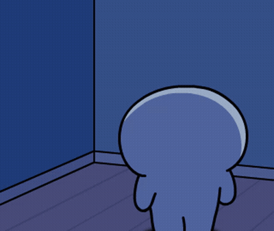 Blue Cartoon Character In Corner GIF