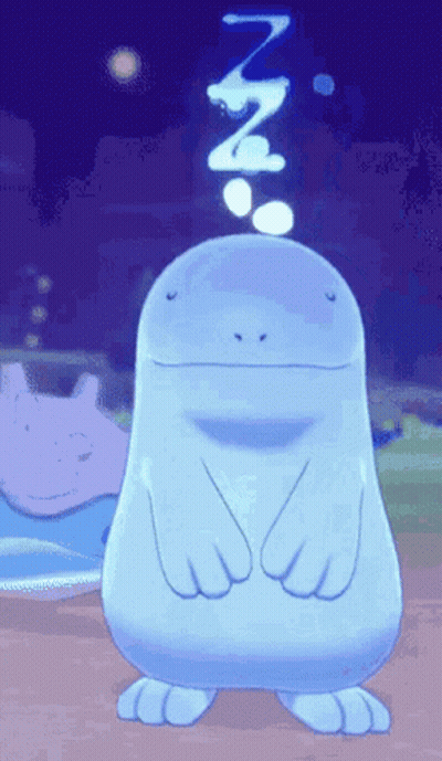 Blue Cartoon Character In Dark With Thought Bubble Saying N GIF
