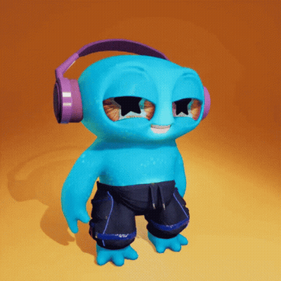 Blue Cartoon Character In Headphones And Black Pants GIF