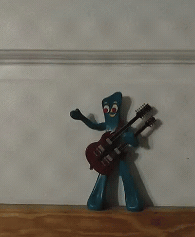 Blue Cartoon Character Playing Double Neck Guitar GIF