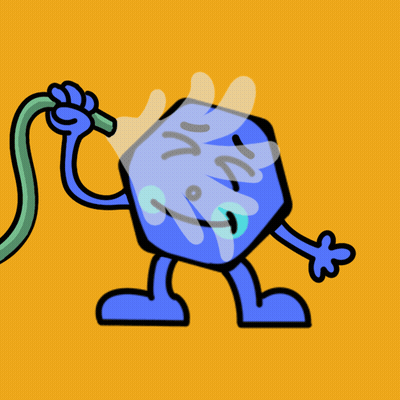 Blue Cartoon Character Spraying Water With Green Hose GIF