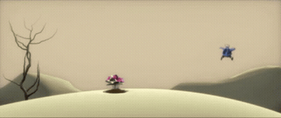 Blue Cartoon Character Standing Near Flowers GIF