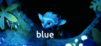 Blue Cartoon Character Surrounded By Blue Plants And Blue Text GIF