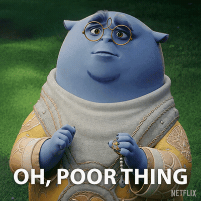 Blue Cartoon Character With Glasses Saying Oh Poor Thing GIF