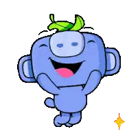 Blue Cartoon Character With Green Leaf Sticker