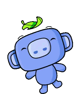 Blue Cartoon Character With Green Leaf Sticker