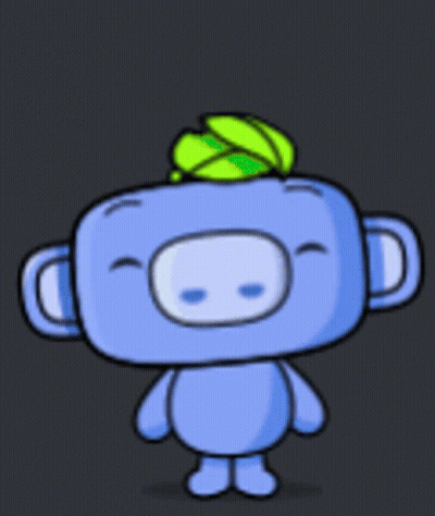 Blue Cartoon Character With Green Leaf On Head GIF