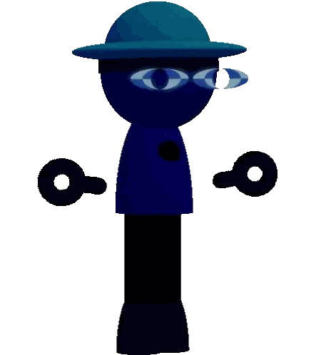 Blue Cartoon Character With Keys And Hat Sticker