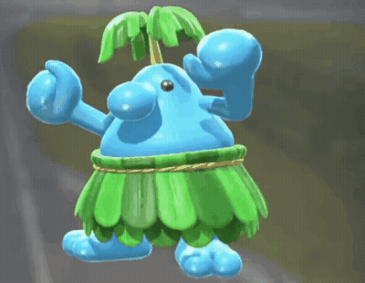 Blue Cartoon Character With Palm Tree On Head GIF