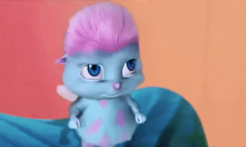 Blue Cartoon Character With Pink Hair Sitting GIF