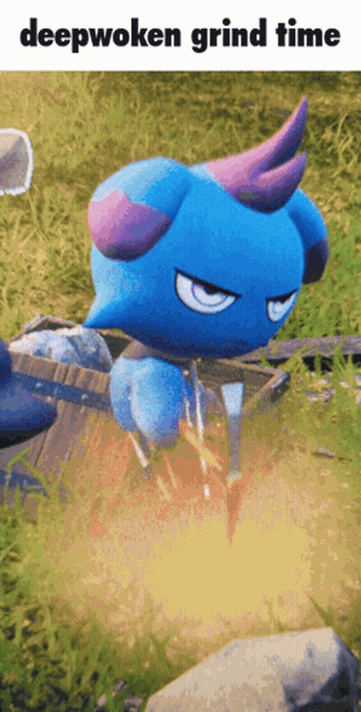 Blue Cartoon Character With Purple Horns Deepwoken Grind Time GIF