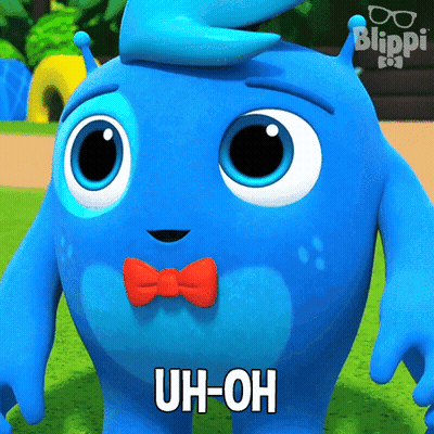 Blue Cartoon Character With Red Bow Tie Uh-Oh GIF