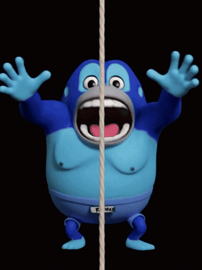 Blue Cartoon Character With Rope GIF