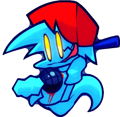 Blue Cartoon Character With Yellow Eyes And Red Hat Holding Microphone Sticker