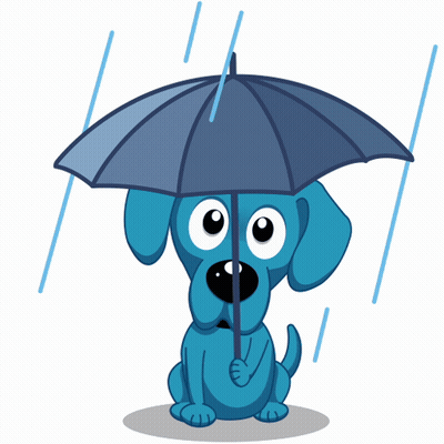 Blue Cartoon Dog Holding Umbrella GIF