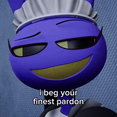 Blue Cartoon Maid Smiling I Beg Your Finest Pardon GIF