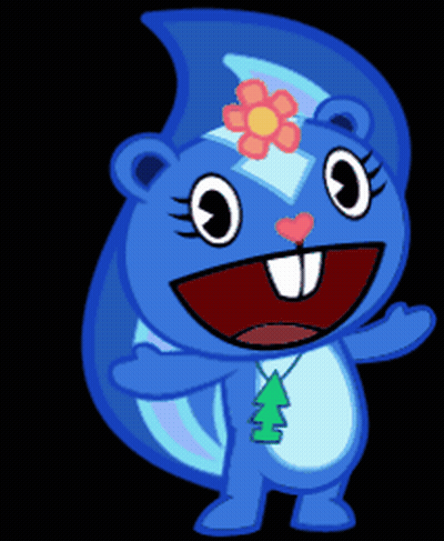 Blue Cartoon Squirrel With Flower In Hair GIF