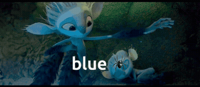 Blue Cartoon Standing Next To Spider With Blue Text GIF