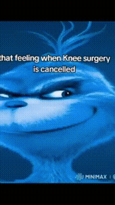Blue Cartoon That Feeling When Knee Surgery Cancelled GIF
