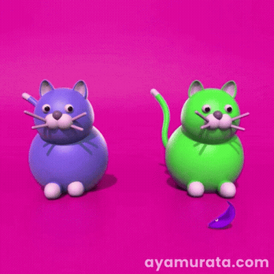 Blue Cat And Green Cat On Pink With Ayamarata.com GIF