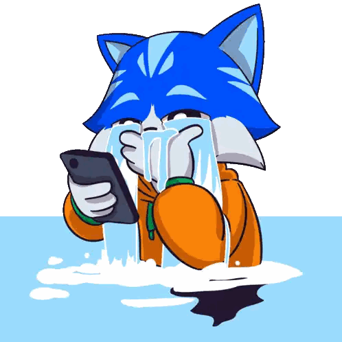 Blue Cat Crying Looking At Phone Sticker