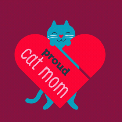 Blue Cat Holding Proud Cat Mom Heart GIF