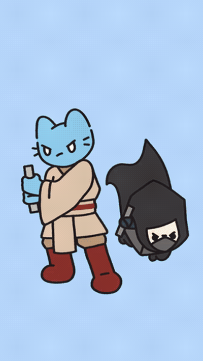 Blue Cat Holding Sword Next To Black Cat GIF