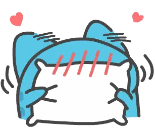 Blue Cat Holding White Pillow Sticker