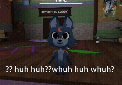 Blue Cat In Front Of Return To Lobby Sign GIF