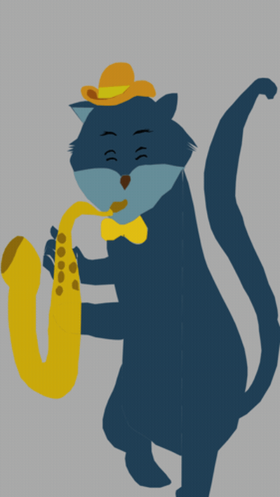 Blue Cat In Hat And Bow Tie Playing Saxophone GIF