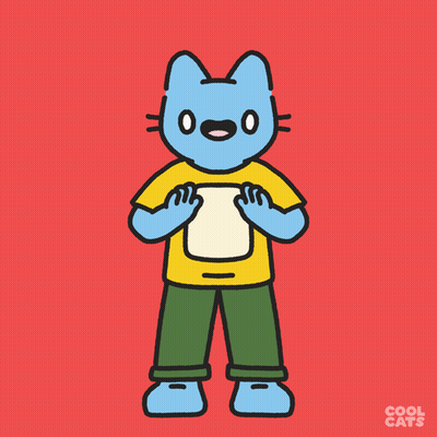 Blue Cat In Yellow Shirt Pointing Up GIF