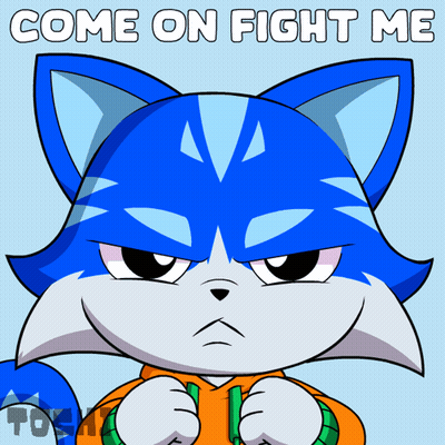 Blue Cat Saying Come On Fight Me GIF