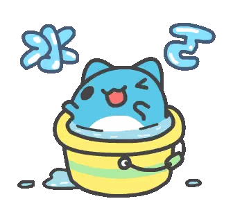 Blue Cat Sitting In Striped Bucket Of Water Sticker