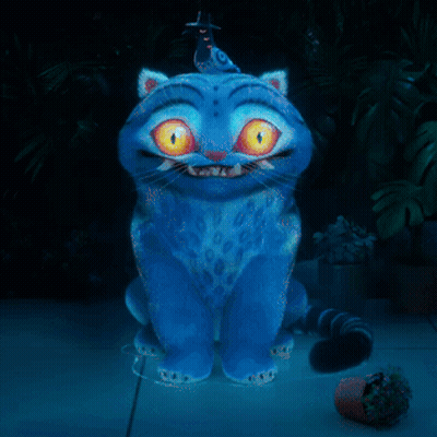 Blue Cat With Bird On Top GIF